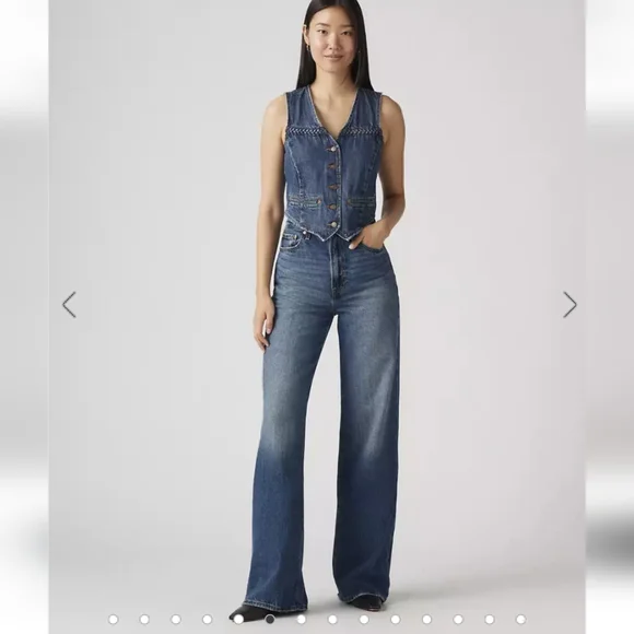 Levi's Ribcage Wide Leg Dark Denim Jeans - Picture 4 of 9
